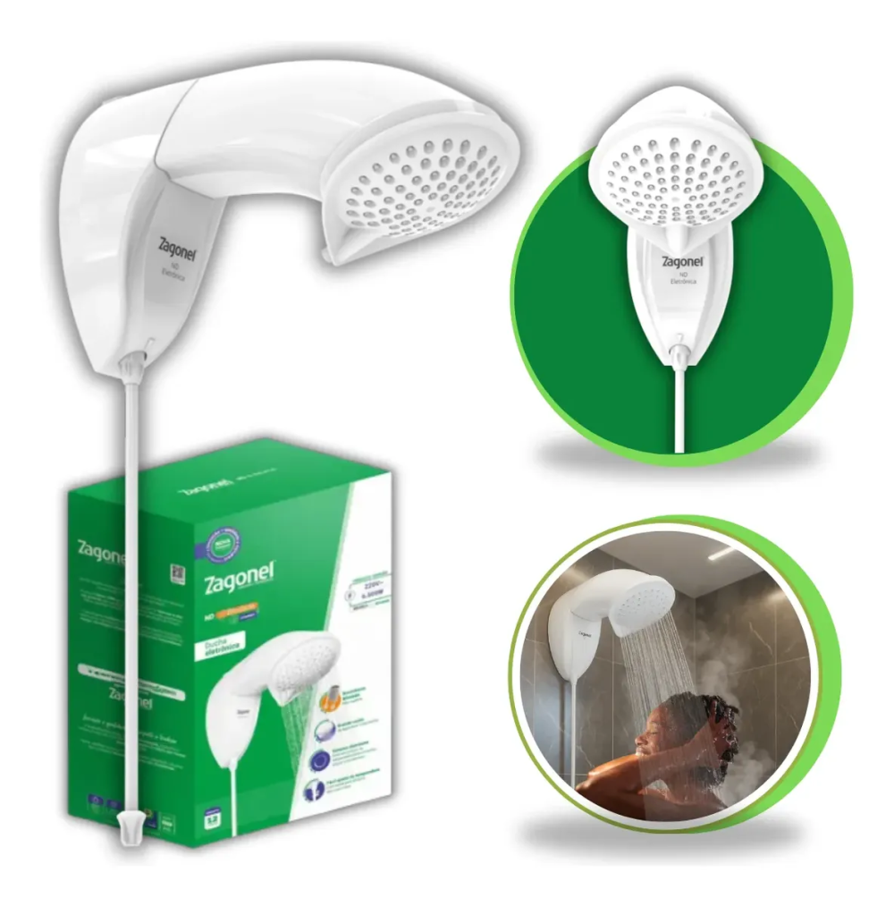 Ducha Eletrônica Zagonel ND 127V 5500W e 220V 7500W Branca