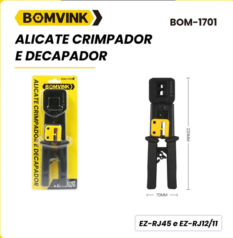 Alicate Crimpador e Decapador BOMVINK RJ45/EZ/11 Vazado