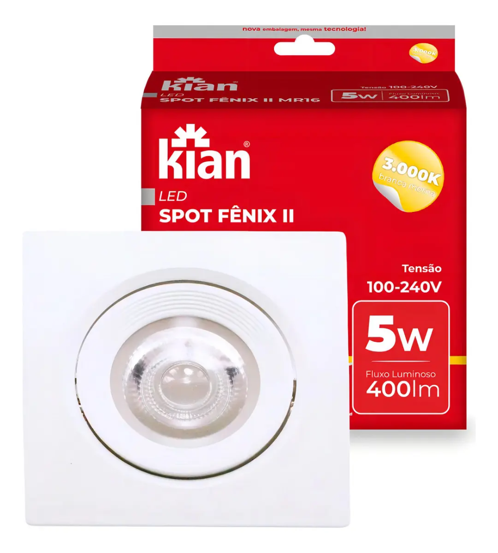 Spot Embutir Led Bivolt Quadrada  3000k Branco Quente 9cm 5w